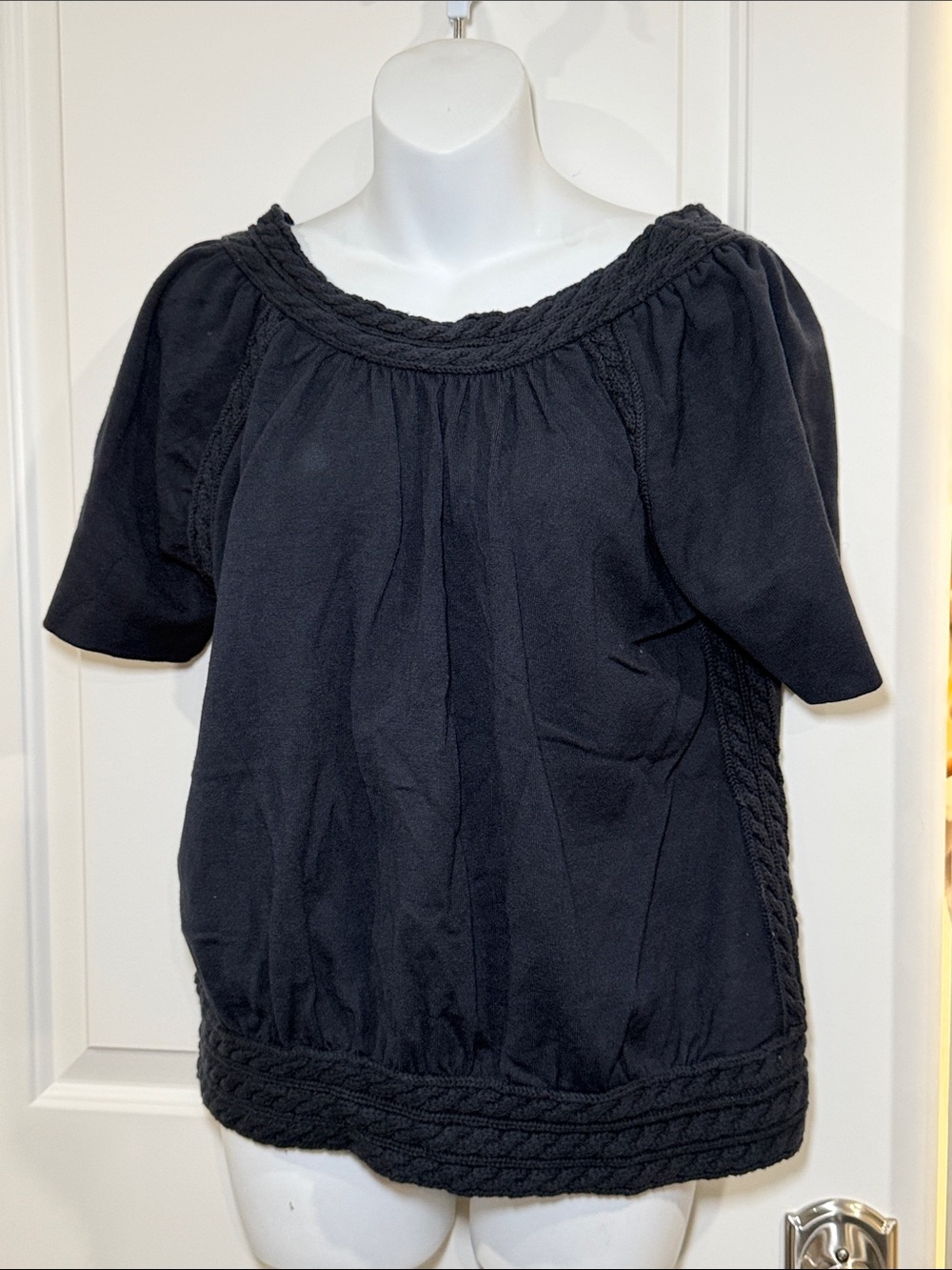 CAbi 6663 Tightrope Top in Navy with Braided Trim